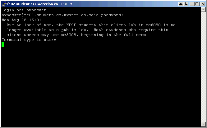 PuTTY terminal window