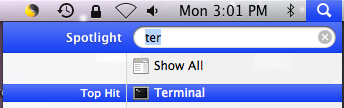 Searching for Terminal with Spotlight